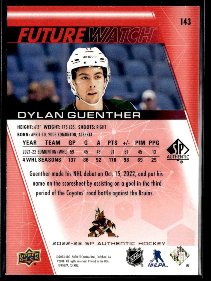 2022-23 SP Authentic Limited Red Dylan Guenther #143 - Image 2 of 2