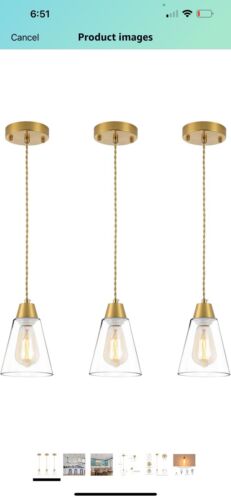Gold Pendant Light 3 Pack Brass. Kitchen Island, Dining Room Lamp Fixtures - Picture 2 of 9