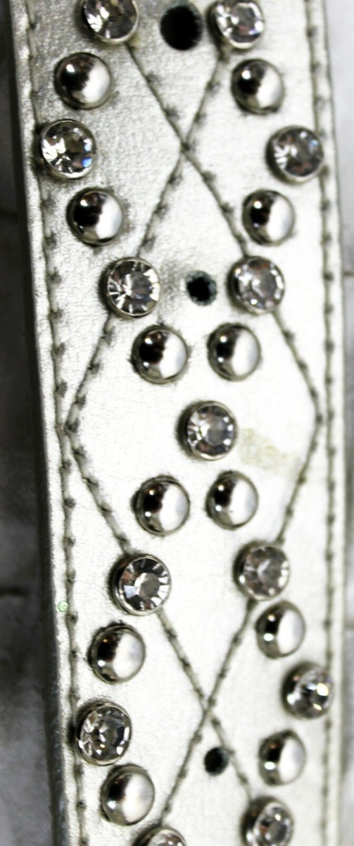 Michael Kors Silver Leather Belt Studded Rhinestones Medium  display picture 1