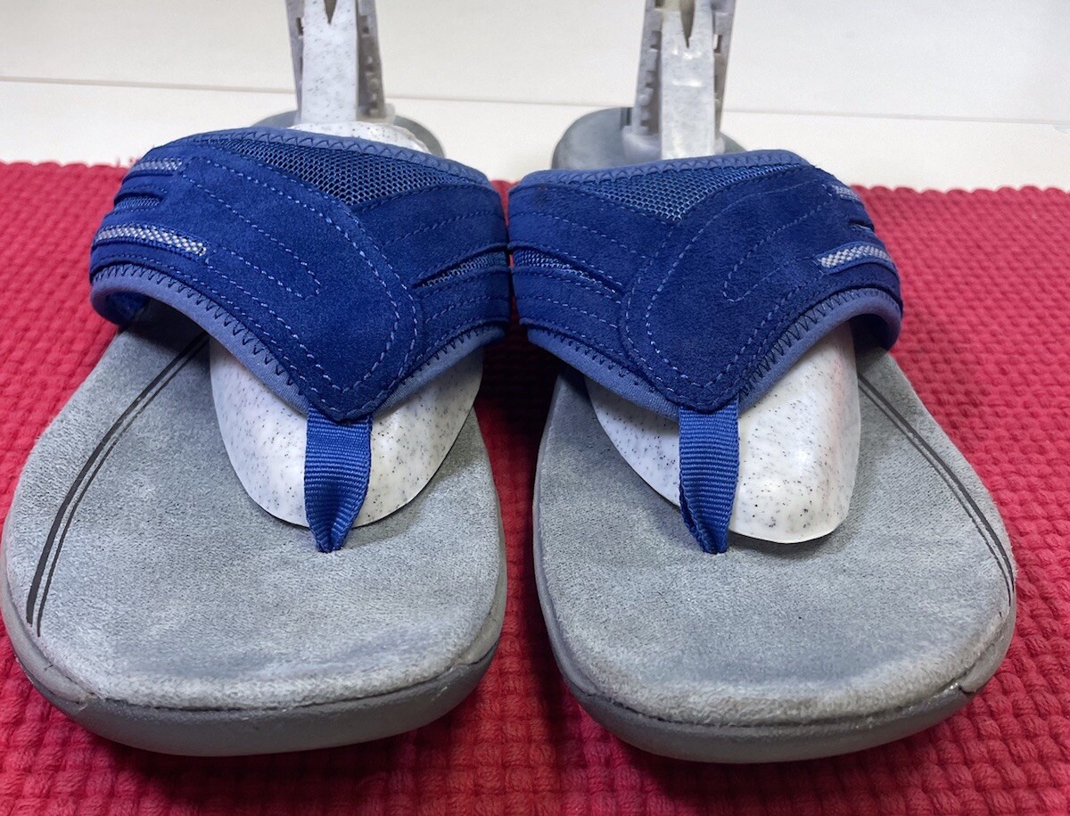 Explore 24 Easy Spirit Flip Flop Sandals Womens Size 12 Blue/Gray Leather Comfrt