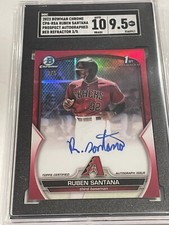2023 Bowman Chrome 1 st Ruben Santana Auto Red Refractor 3/5 SGC 10/9.5
