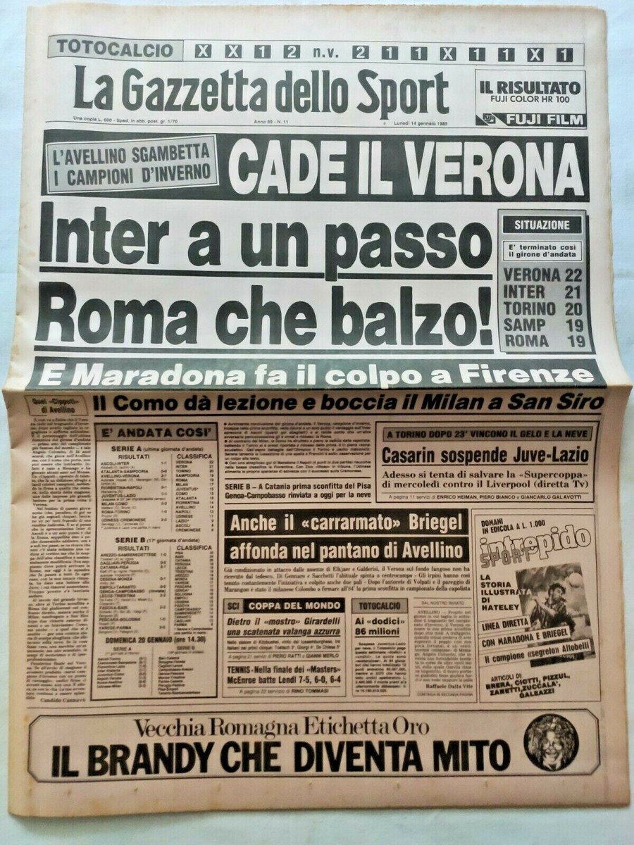Gazzetta dello Sport 28 January 1985 de Zolt-Verona-Avellino