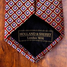 $275 - Holland & Sherry Red Blue Geometric Neck Tie - Saville Row - Made in USA