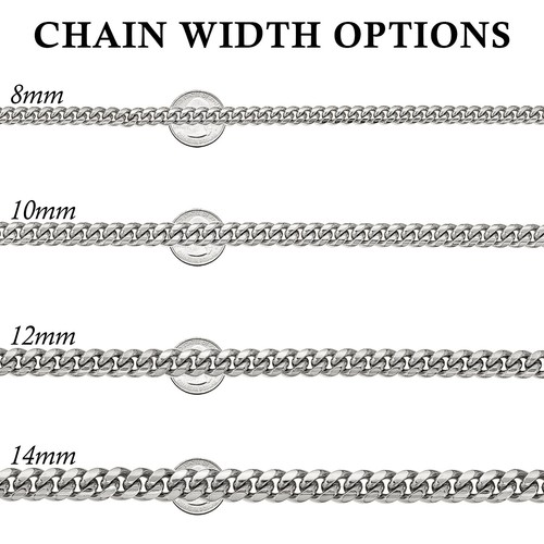 8-14 mm Voll Edelstahl Miami Hip Hop Kubanische Kette Halskette oder Armband - Bild 10 von 13