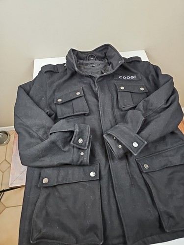 Coogi Black Winter Wool Blend Jacket Coat 2XL Pockets Epaulets Embroidered Logo - Picture 2 of 13