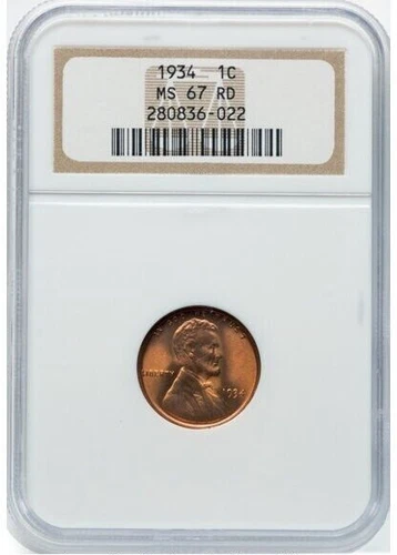 1934 1C MS67 Red NGC Lincoln Wheat Cent