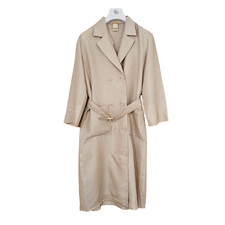 Vintage Berkertex Womens Coat Beige 12 Uk Long Line Belted Made In England