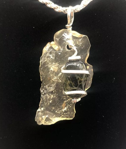 Hand Crafted Tumbled Moldavite A Libyan Desert Glass Crystal Combo Pendant Ebay