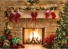Christmas Fireplace Backdrop - Festive Photo Backdrop for Decorations