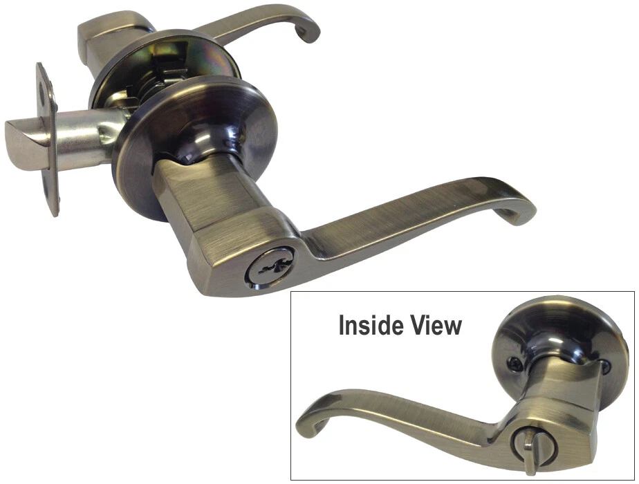 Антикварные латунные комбинированные дверные замки рычаги ручки ручки засов вход с ключом - Изображение 2 из 3