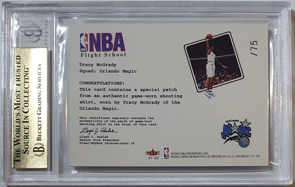 2001 Fleer Tracy McGrady #PATCH /75 Game Worn Jersey - BGS 9.5 (POP 2) - Image 4 of 4