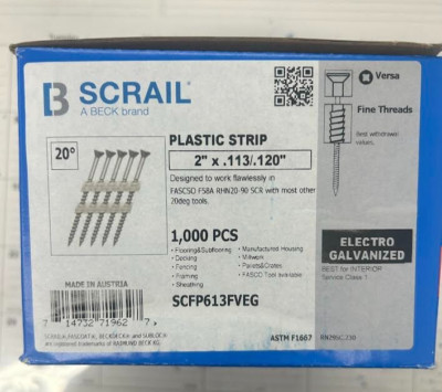 Beck #SCFP613FVEG 2''X.113/.120'' Fine Thread Elec. Galv. (1000 ct) MadeinAustria