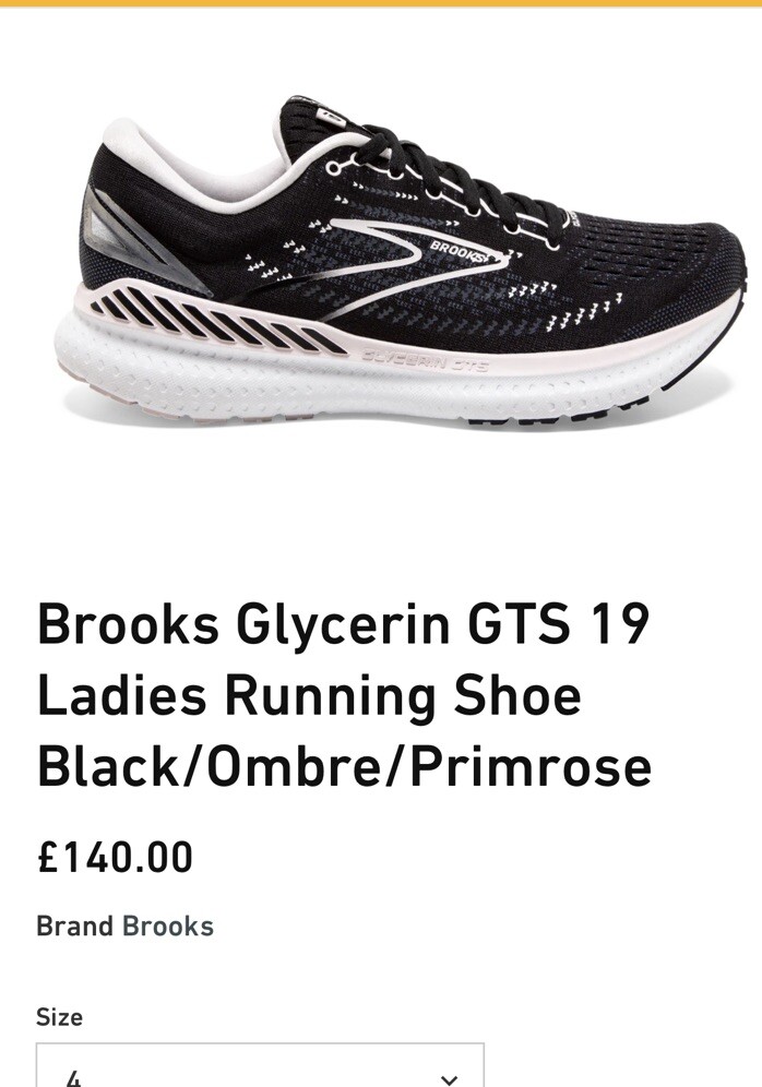 BROOKS GLYCERIN GTS 19 RUNNING SHOE, BLACK SHADOWS PRIMROSE SIZE 5UK eBay