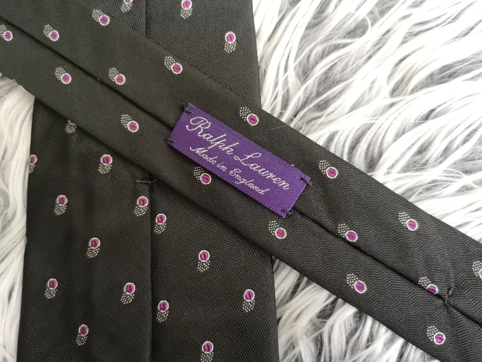 Corbata Ralph Lauren Purple Label HOMBRE NEGRA PÚRPURA LUNARES SEDA Foto 3 de 4