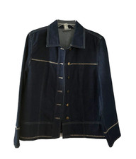 Women’s Blue Denim Jacket Size Large Button Front Dark Washed 100% Cotton Ivy