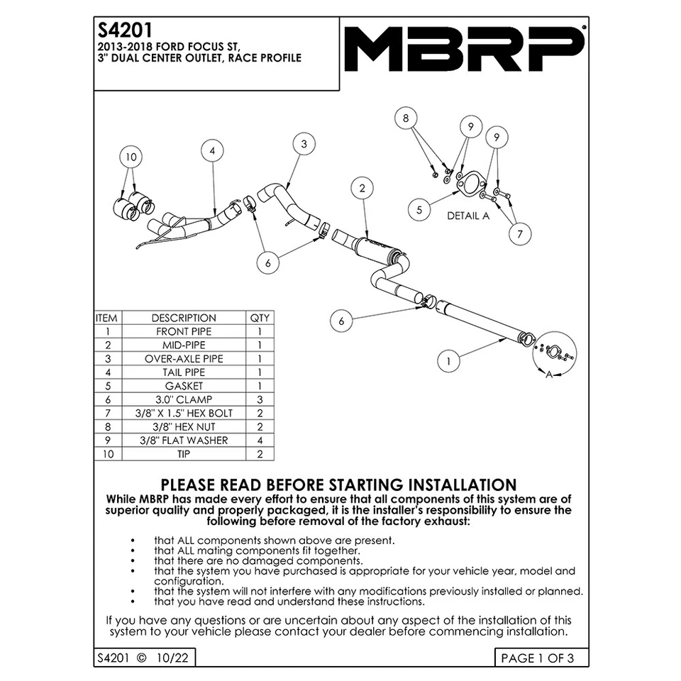 MBRP S4201AL 铝化钢猫背排气适用于 2013 - 2018 年福特福克斯 ST 2.0L — 第 2/4 张图片