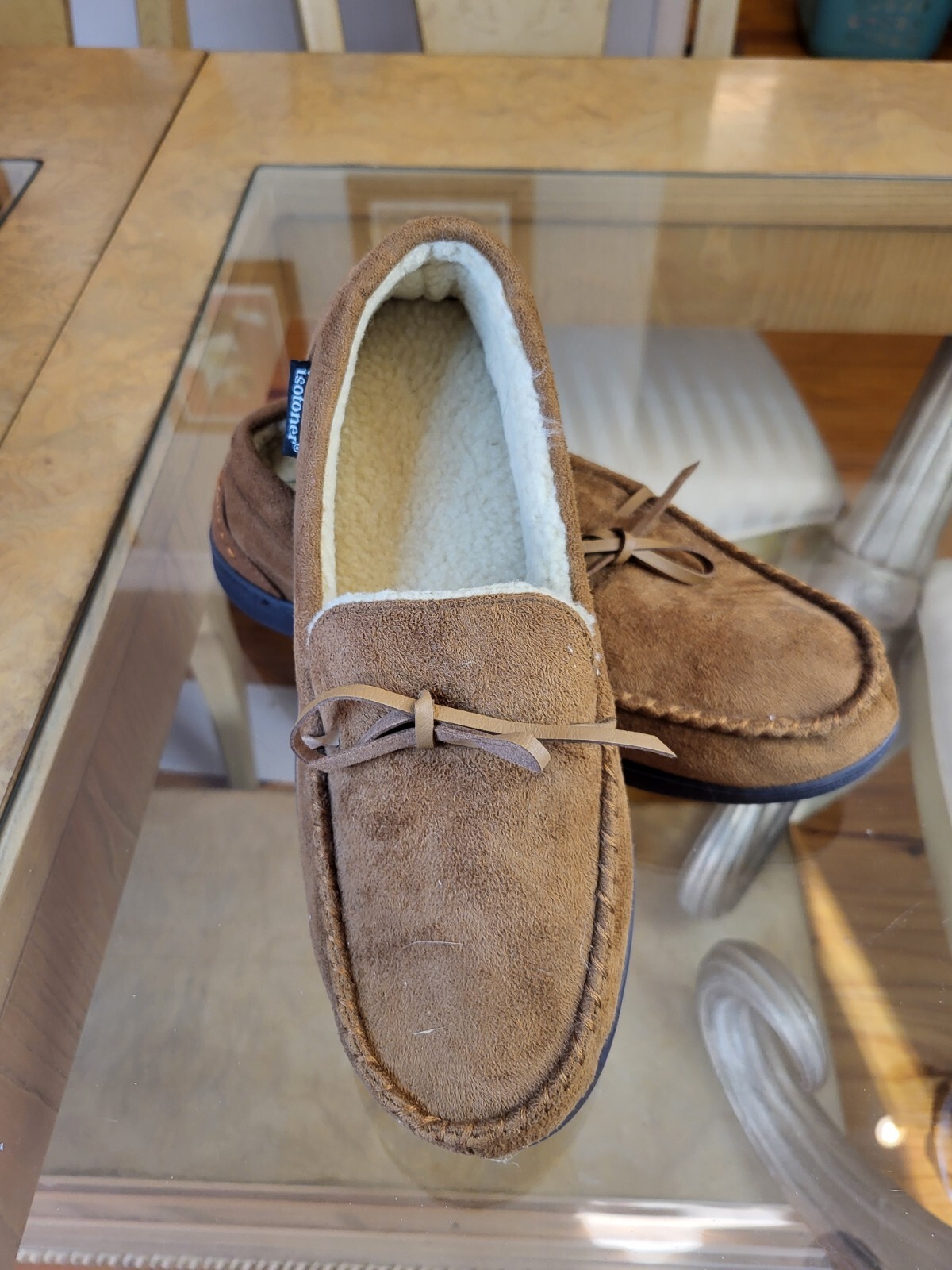 SAOLA Pantofole Isotoner da uomo foderate in pile finta pelle scamosciata marrone taglia 9 5 10 5