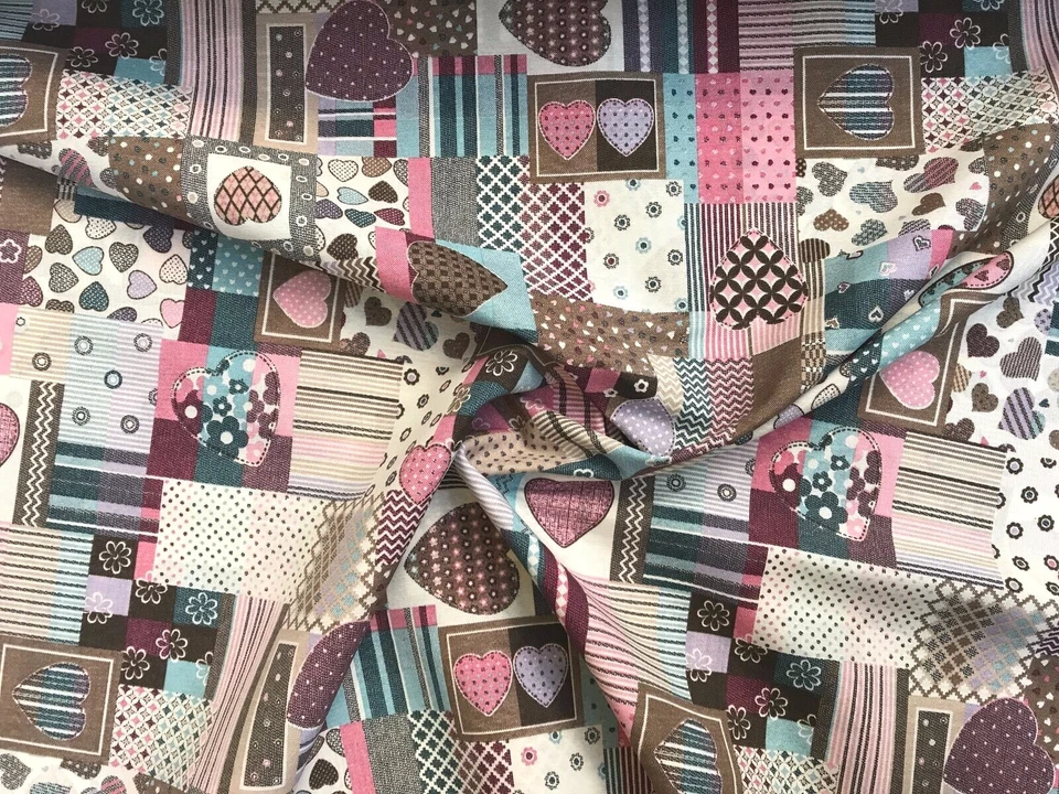 100% Baumwolle Stoff Lonetta 280cm Breit Deko Patchwork Gardine Vorhang Herzen - Bild 4 von 4