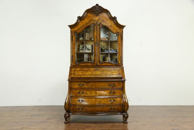 Italian Bombe Burl Vintage Secretary Desk Bookcase Beveled Glass 33736 Ebay ebay