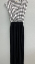 Lilka Knit Maxi Dress Women's Small Black White Striped Scoop Neck 58" Long
