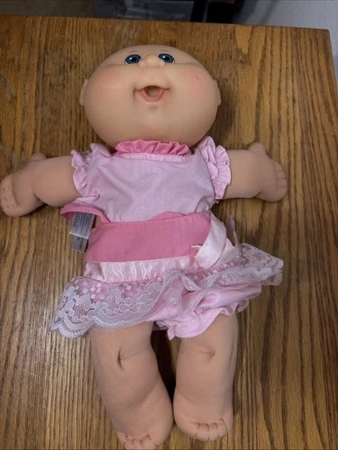 Vintage 2004 Cabbage Patch Baby Doll Xavier No Hair Blue Eyes CPK Pink Outfit