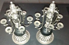 Ornate Six Arm Candelabra Pair | Silver and Black Wood | Downton Abbey Style