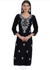 Rayon Kurta Tunic Top Round Neck 3/4 Sleeves Knee Length Kurti XL