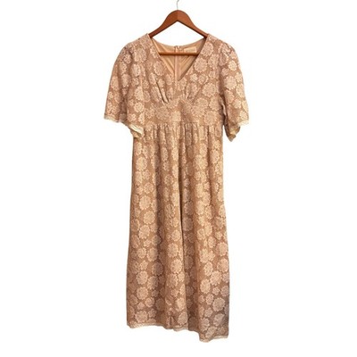 Bella Ella Lace Midi Dress Beige Floral Cottagecore Boho Romantic Victorian  | eBay