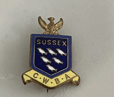 VINTAGE ENAMEL SUSSEX COUNTY WOMEN’S BOWLING ASSOCIATION BADGE.
