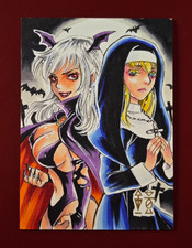 Vampire Succubus & Nun Gothic Anime Sketch Card 1/1 Original Art Sanna U SUO