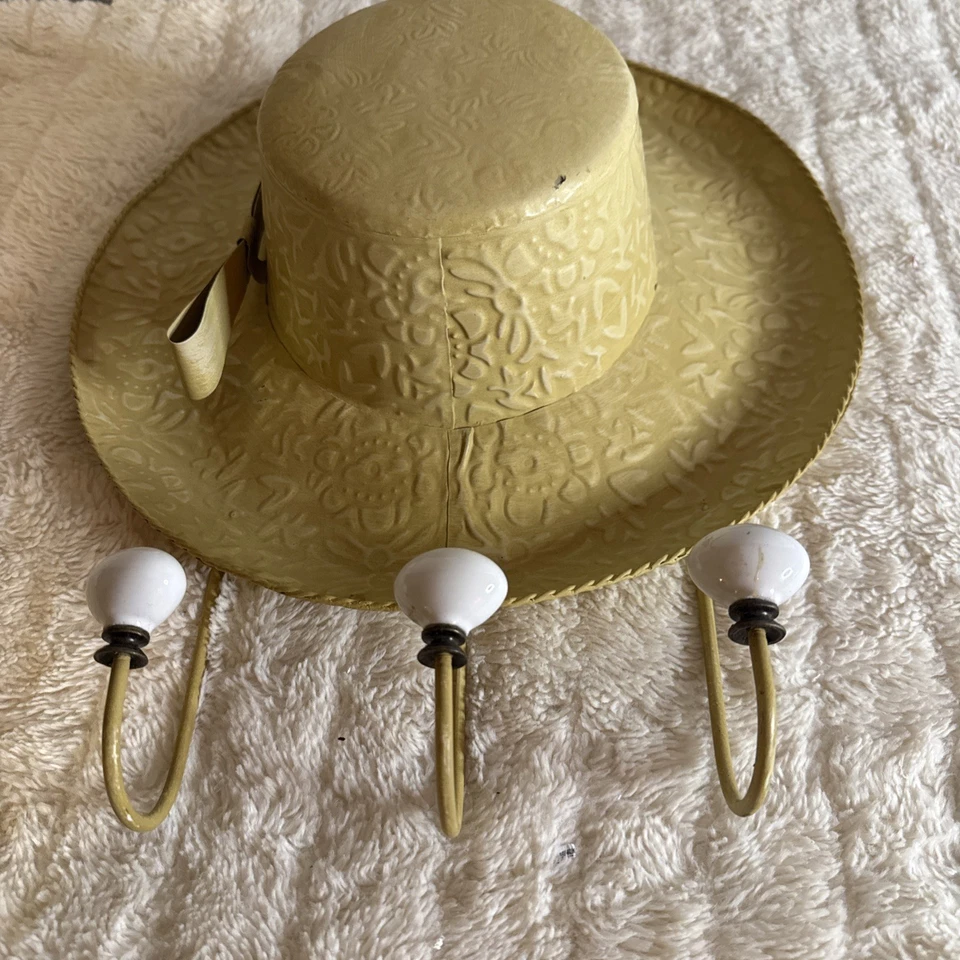 Металлический настенный ковбой шляпа крюк с gld/желтая отделка и белые керамические ручки - Изображение 2 из 4