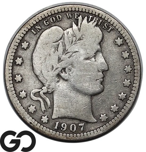 1907-S Barber Quarter, Very VG Example