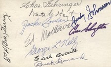 Ten Hall of Fame autographs on vintage Index Card - Gehringer, Terry, Hoyt etc.
