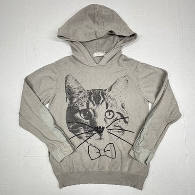 STELLA McCARTNEY KIDS 8Y Gray Cat Face Hoodie Sweater