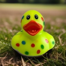 Green Multi-Color Polka Dot Rubber Duck Approx. 2 in