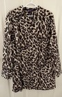 Roaman's 24W Leopard Print Tunic Shirt in Brown Cream Long  Sleeves Button Front