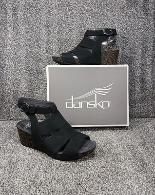  NEW  Dansko ''Sera'' EU 41 US 10.5-11 Black Milled Nubuck Leather Wedge Sandals