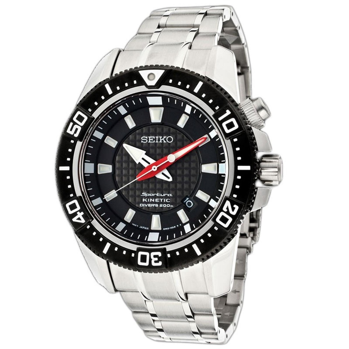 Brand New Seiko SKA511P1 Sportura Kinetic Diver Silver Black Dial