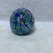 Art Glass Paperweight Iridescent Floral Murano Style Hand Blown Colorful