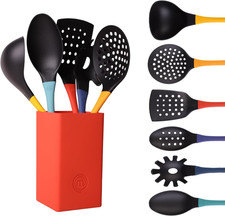 Set Utensili Cucina Con Porta, Mestoli, Spatola, Cucchiaio, Leccapentole, Set Pa