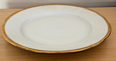 Vintage MZ Moritz Zdekauer Czech Porcelain 9 1/2'' Speiseteller Weißgoldrand