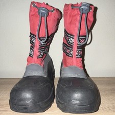 Lands' End Girls Mid-Calf Snow Boots Red Black Argyle Drawstring Lined Size 4