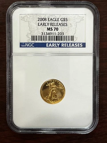 2008 W $5 1/10 Oz Gold American EAGLE Burnished Uncirculated Coin NGC MS70 GEM