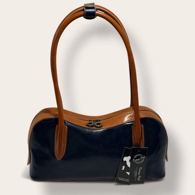 Amò   Tornabuoni Blu con Manico Cuoio | Borsa in Pelle Made in Italy