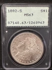 1882-S Morgan Silver Dollar $1, PCGS MS63 Rattler OGH