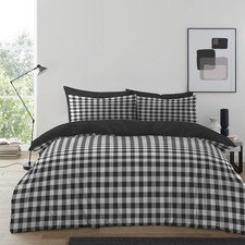 Image of Gingham Check Duvet Cover with Pillowcases Reversible Quilt Bedding Set All Size