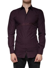 Dolce & Gabbana Dark Violet Cotton Dress GOLD Men Formal Men's Shirt