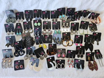 46 pairs of Paparazzi Costume Jewelry EARRINGS assortment Hoop Dangle Rhinestone