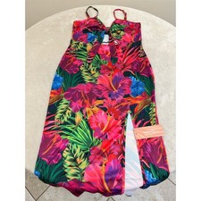 SHEIN SXY Curve Dress Womens 0XL Multicolor Tropical Floral Midi Tie-Front NEW!