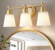 3-Light Brushed Gold Vanity Light with Milk Glass Shades